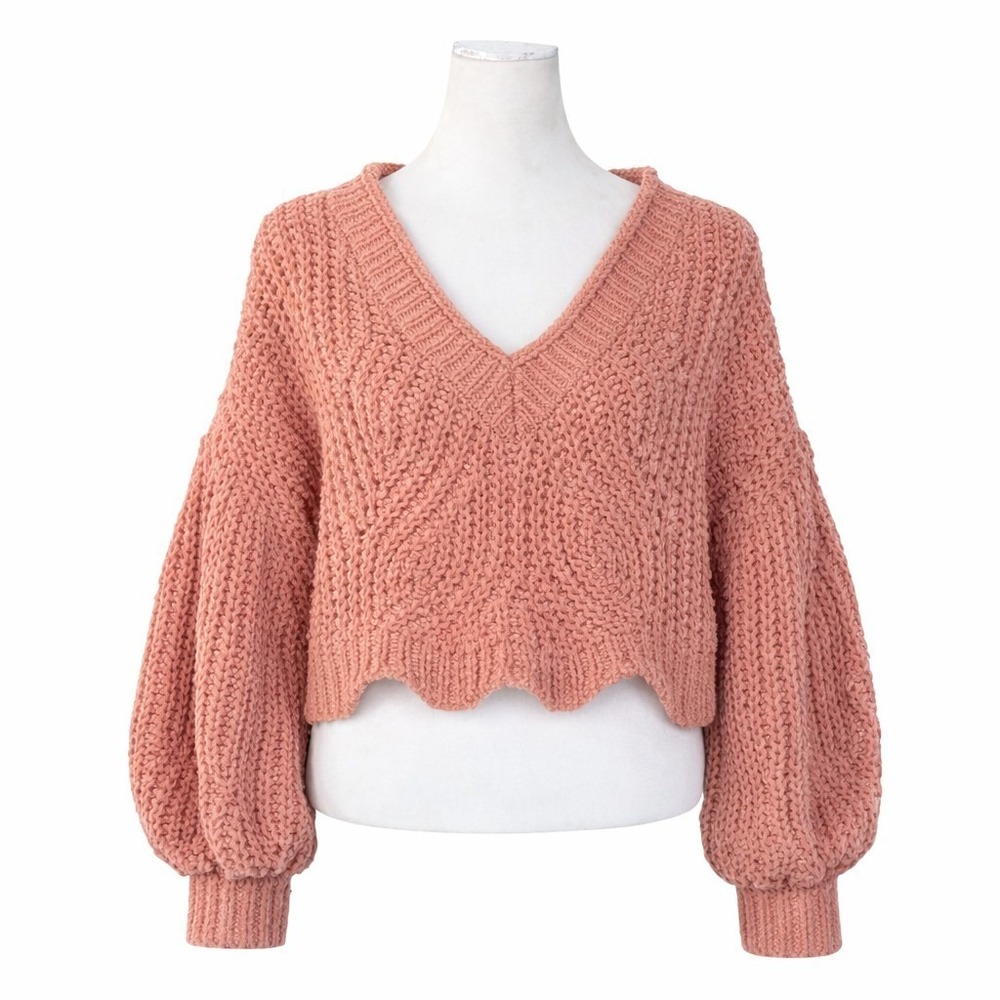 Pol V-Neck Cozy Slouchy Semi Cropped Top ChenilleChunky Knit Sweater Size M